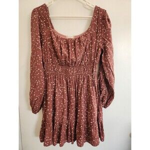 ALTAR'D STATE Mini Dress Size Large Brown Tan Black Long Sleeve Floral Fall